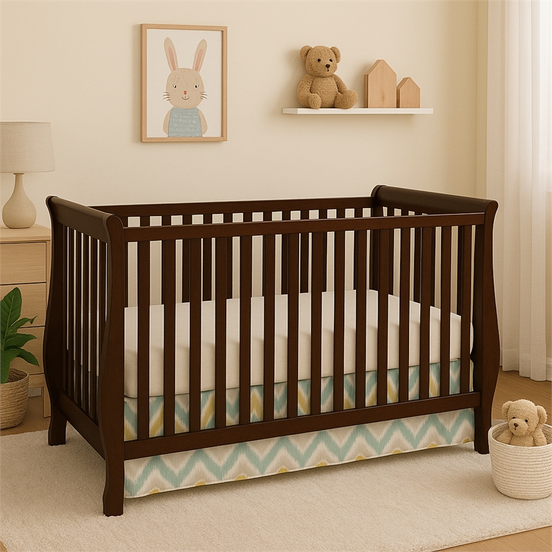 AFG Baby Furniture Naomi 4 in 1 Convertible Crib with Toddler Guardrail Espresso