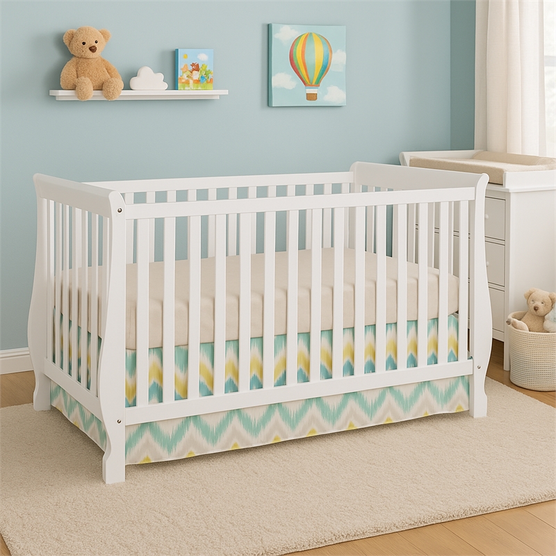 AFG Baby Furniture Naomi 4-in-1 Convertible Crib with Toddler Guardrail White