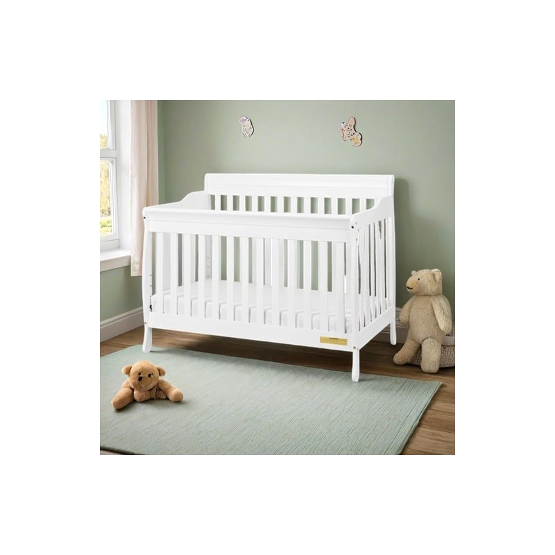 AFG Baby Furniture Alice 4-in-1 Convertible Crib with Toddler Guardrail White