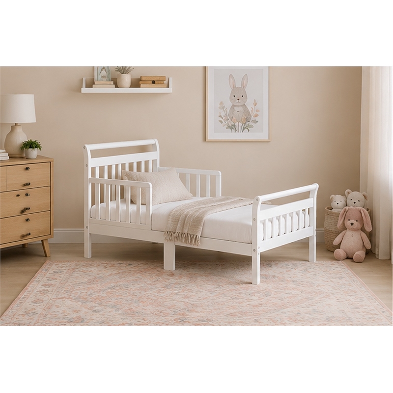 AFG Baby Furniture Anna Solid Wood Toddler Bed with Guardrails in White