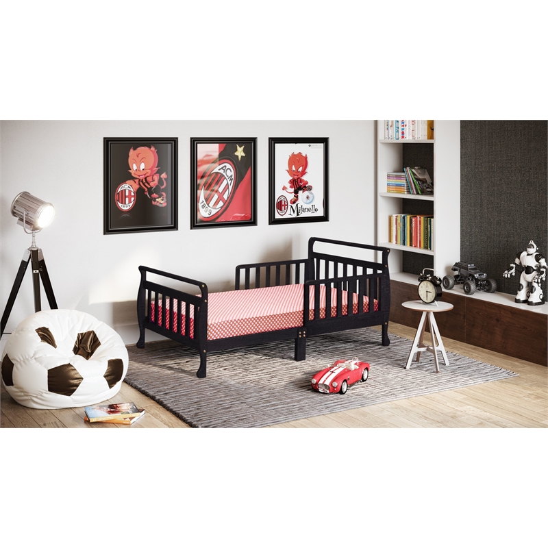 AFG Baby Furniture Anna Solid Wood Toddler Bed with Guardrails in Black