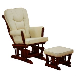 AFG Baby Furniture Sleigh Glider Chair and Ottoman in Cherry/Beige Cushion