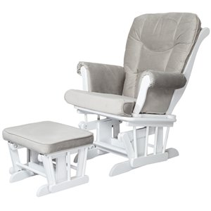AFG Baby Furniture Sleigh Glider Chair and Ottoman in White/Gray Cushion
