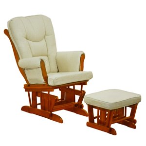 AFG Baby Furniture Sleigh Glider Chair and Ottoman in Pecan/Beige Cushion