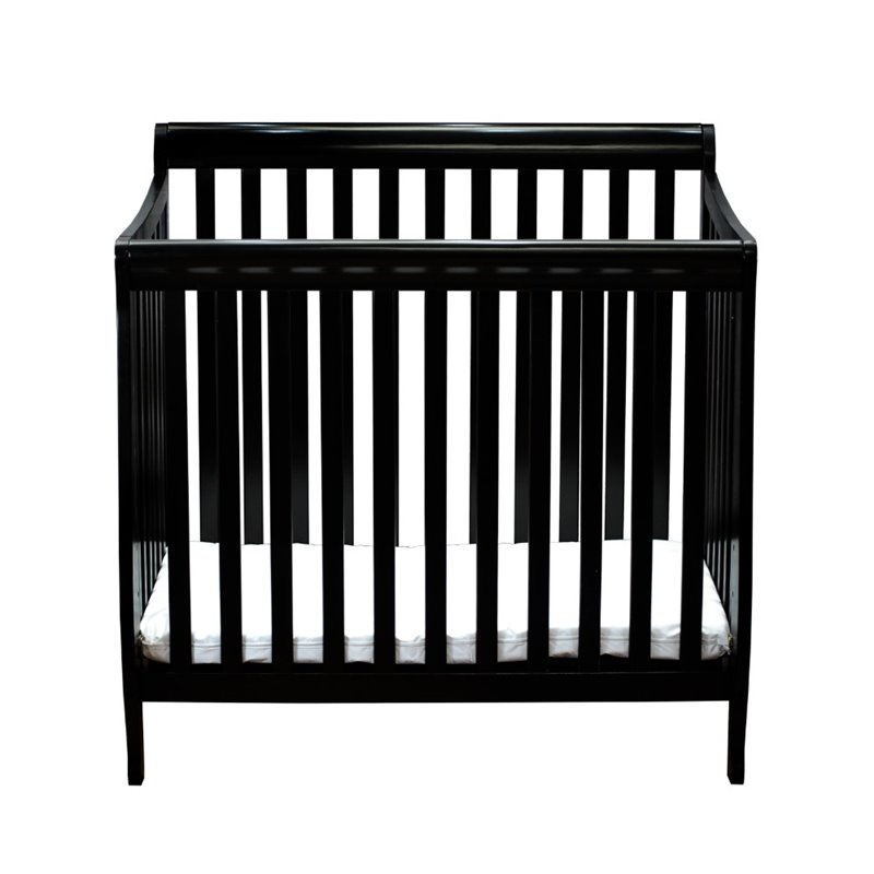 Athena Alice Mini Crib with Mattress Pad in Black
