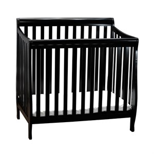 athena alice mini crib with mattress pad in black