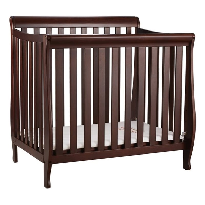 Athena Alice Mini Crib with Mattress Pad in Espresso