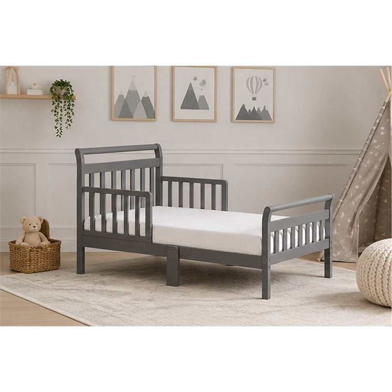 AFG Baby Furniture Anna Solid Wood Toddler Bed with Guardrails in Gray