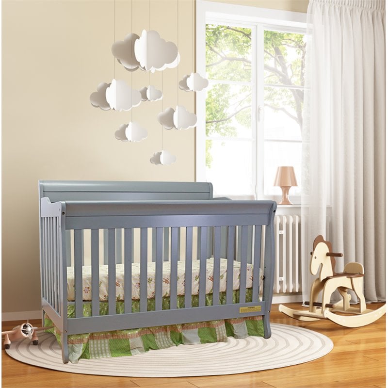 AFG Baby Furniture Alice Solid Wood 3-in-1 Convertible Crib in Gray