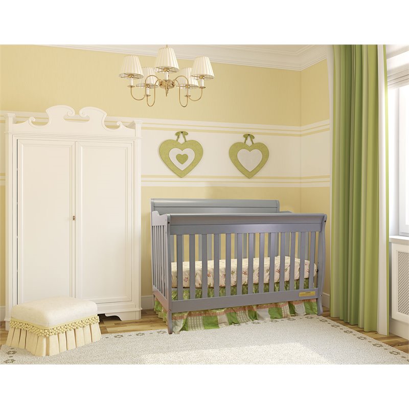 AFG Baby Furniture Alice Solid Wood 3-in-1 Convertible Crib in Gray