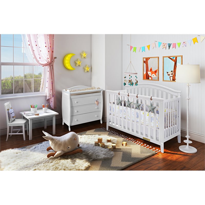AFG Baby Kali II 4-in-1 Convertible Crib with Grace 3-Drawer Changer in White