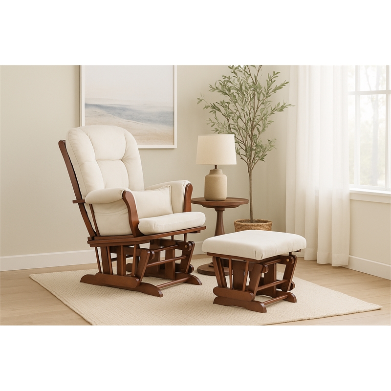 AFG Baby Alice Solid Wood Glider Chair and Ottoman with Pillow in Espresso