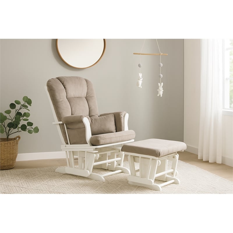 AFG Baby Alice Solid Wood Glider Chair and Ottoman with Pillow in White