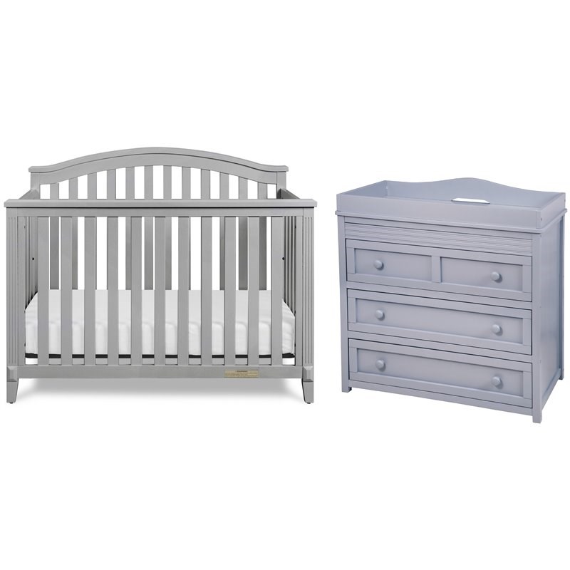 AFG Baby Furniture Kali II 4-in-1 Crib with Leila 3-Drawer Changing Table Gray