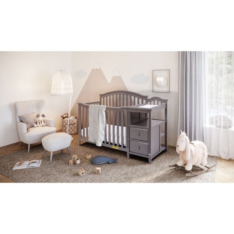 AFG Baby Furniture Kali 4-in-1 Convertible Crib w/ Toddler Guardrail Gray