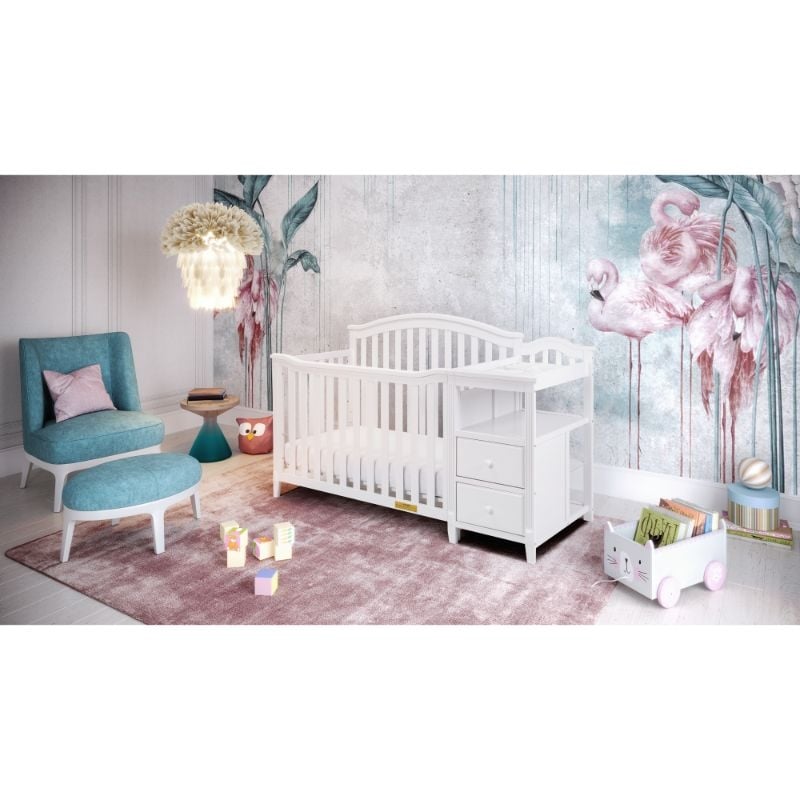 AFG Baby Furniture Kali 4-in-1 Convertible Crib w/ Toddler Guardrail White