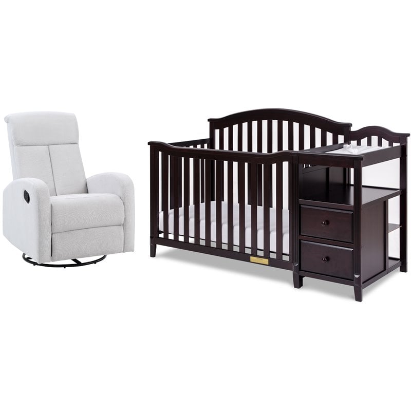 AFG Kali 4-in-1 Convertible Crib/Changer/Amber Swivel Glider in Espresso/Gray