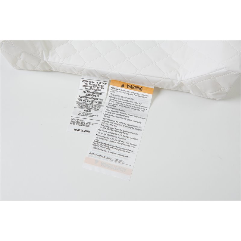 AFG Baby Furniture Polyester Contoured Changing Pad with Cover in White