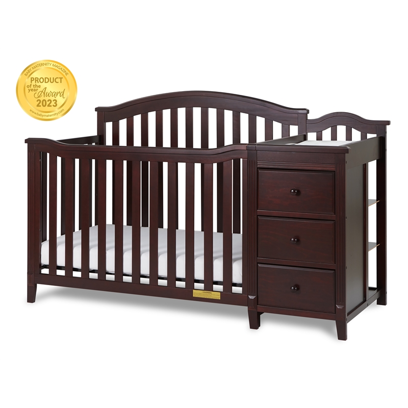 AFG Baby Furniture Kali Solid Wood 4-in-1 Convertible Crib & Changer in Espresso