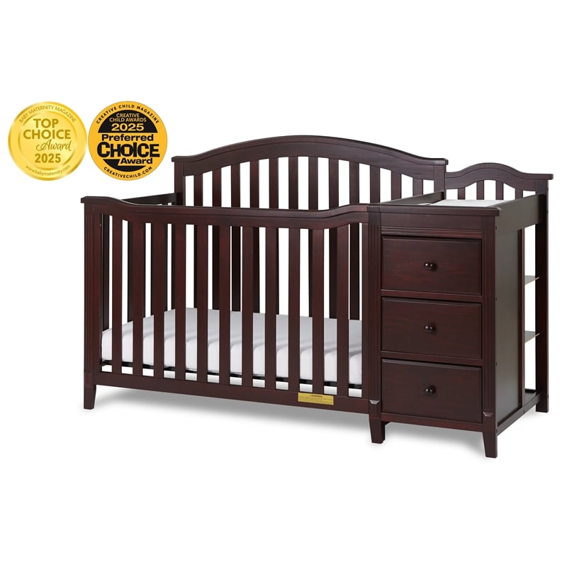 AFG Baby Furniture Kali Solid Wood 4-in-1 Convertible Crib & Changer in Espresso