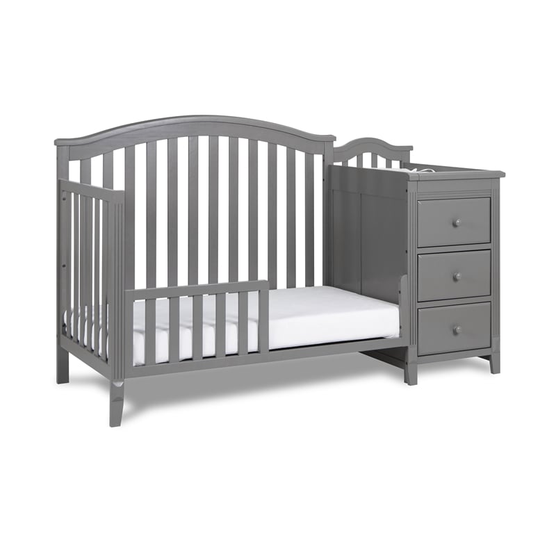 AFG Baby Furniture Kali Solid Wood 4-in-1 Convertible Crib & Changer in Gray