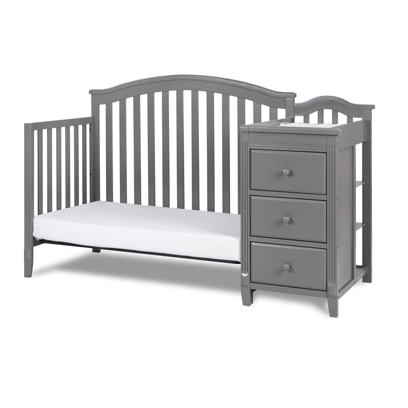 AFG Baby Furniture Kali Solid Wood 4-in-1 Convertible Crib & Changer in Gray