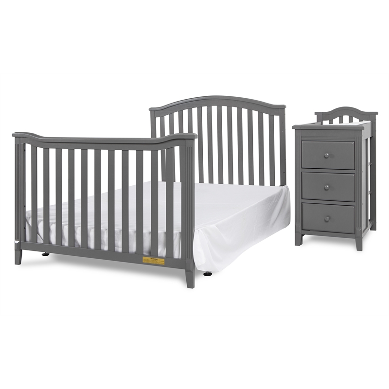 AFG Baby Furniture Kali Solid Wood 4-in-1 Convertible Crib & Changer in Gray
