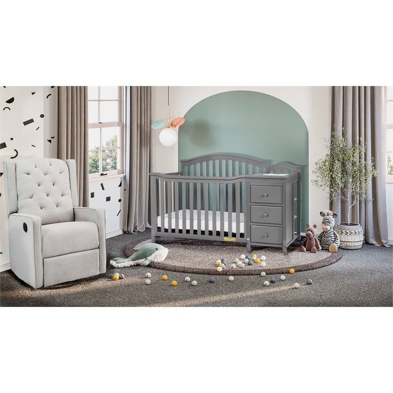 AFG Baby Furniture Kali Solid Wood 4-in-1 Convertible Crib & Changer in Gray