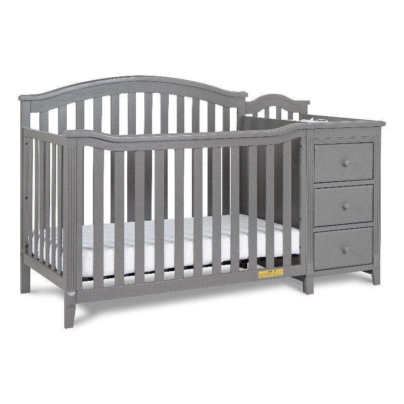 AFG Baby Furniture Kali Solid Wood 4-in-1 Convertible Crib & Changer in Gray