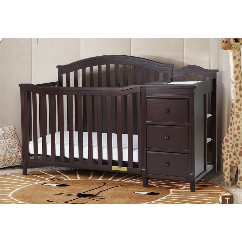 AFG Baby Furniture Kali II Wood 4-in-1 Convertible Crib and Changer in Espresso