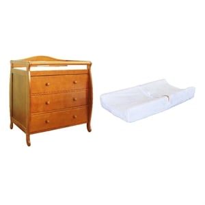 Grace 3-Drawer Changing Table with Contoured Changing Pad and Fabric Cover Pecan