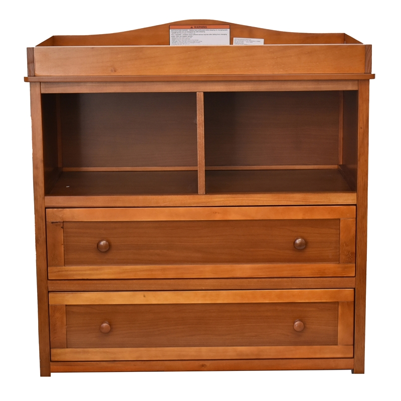 Leila 2-Drawer Changing Table with Contoured Changing Pad and Fabric Cover Pecan