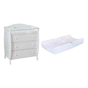 AFG Baby Furniture Grace 3-Drawer Changing Table with Fabric Cover Pad in White