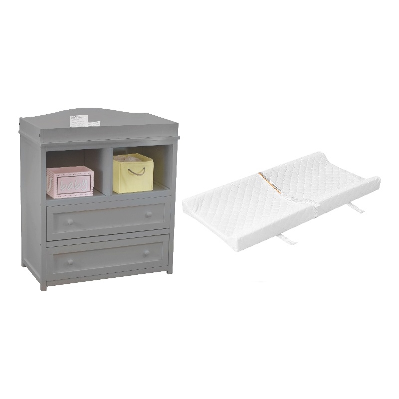 AFG Baby Furniture Leila 2-Drawer Changing Table with Changing Pad in Gray