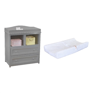 AFG Baby Furniture Leila 2-Drawer Changing Table with Fabric Cover Pad in Gray