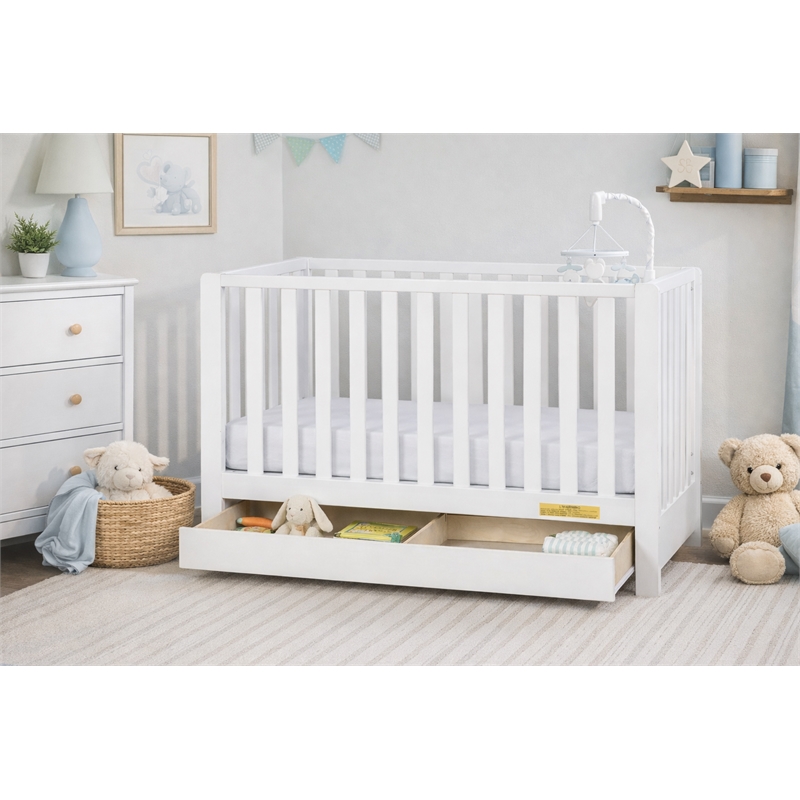 AFG Baby Furniture Emma 4-in-1 Convertible Crib with Drawer White