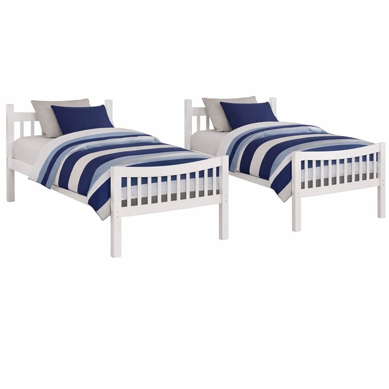 FR Wooden Kids Twin Over Twin Bunk Bed White