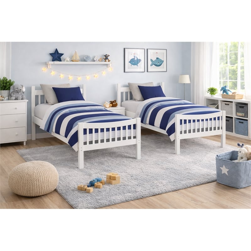 FR Wooden Kids Twin Over Twin Bunk Bed White