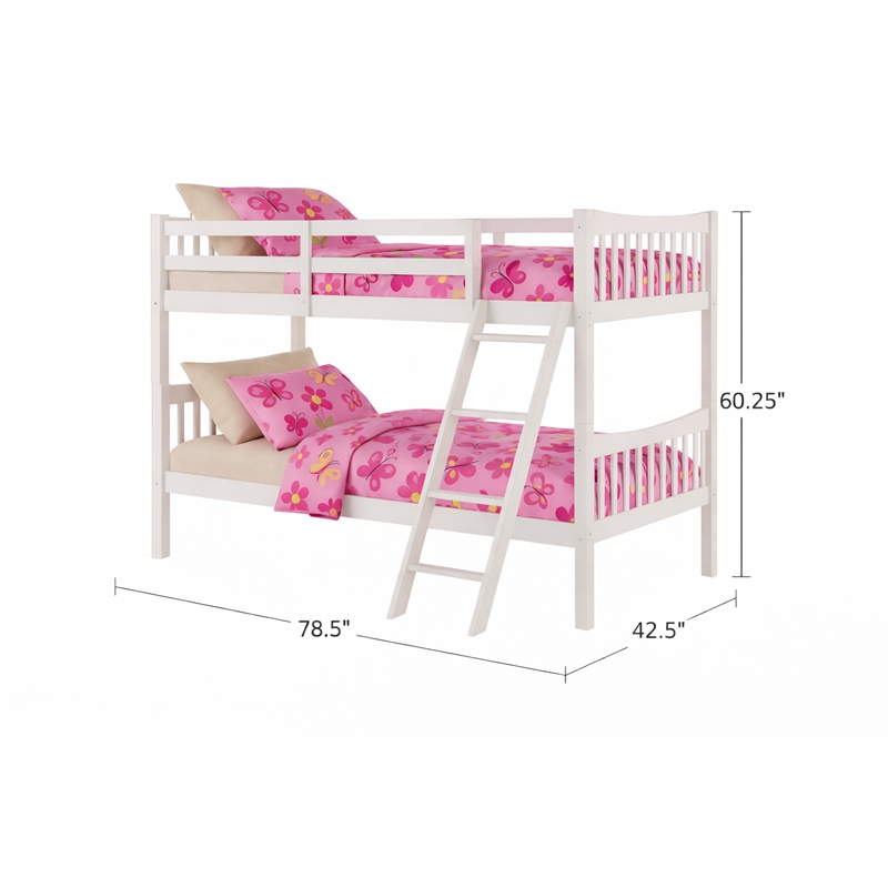 FR Wooden Kids Twin Over Twin Bunk Bed White