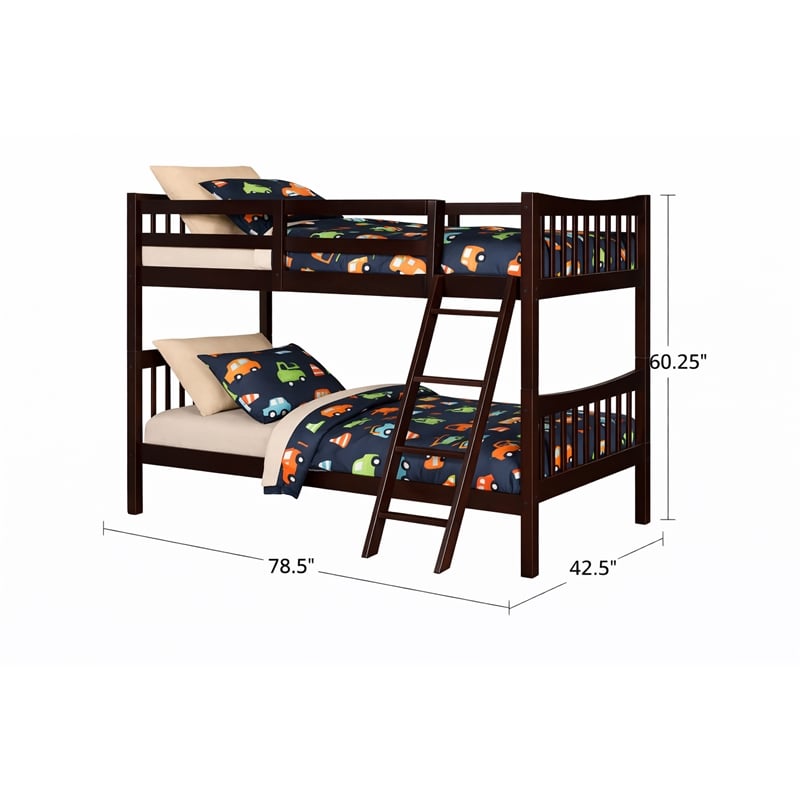 FR Wooden Kids Twin Over Twin Bunk Bed Espresso