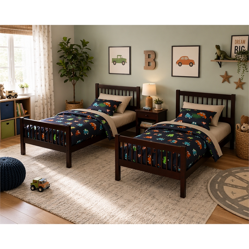 FR Wooden Kids Twin Over Twin Bunk Bed Espresso