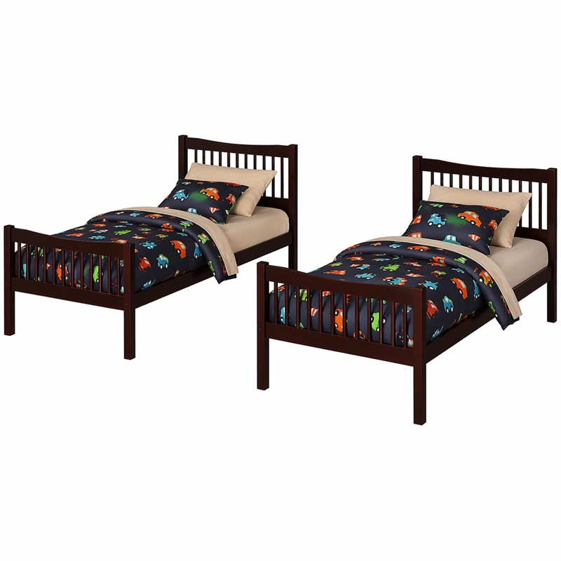 FR Wooden Kids Twin Over Twin Bunk Bed Espresso