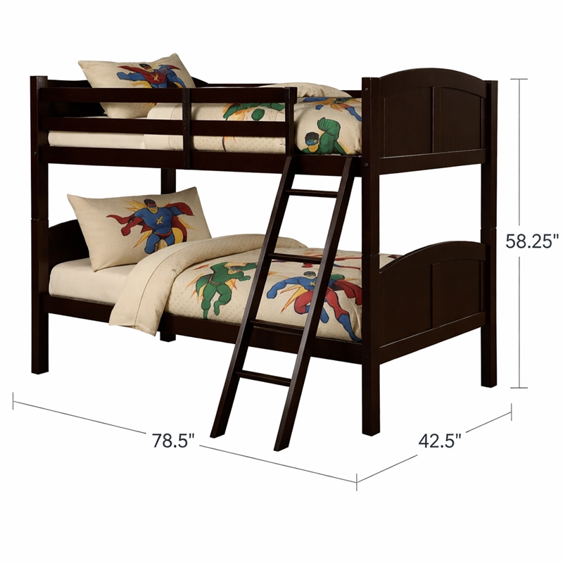 CR Wooden Kids Twin Over Twin Bunk Bed Espresso