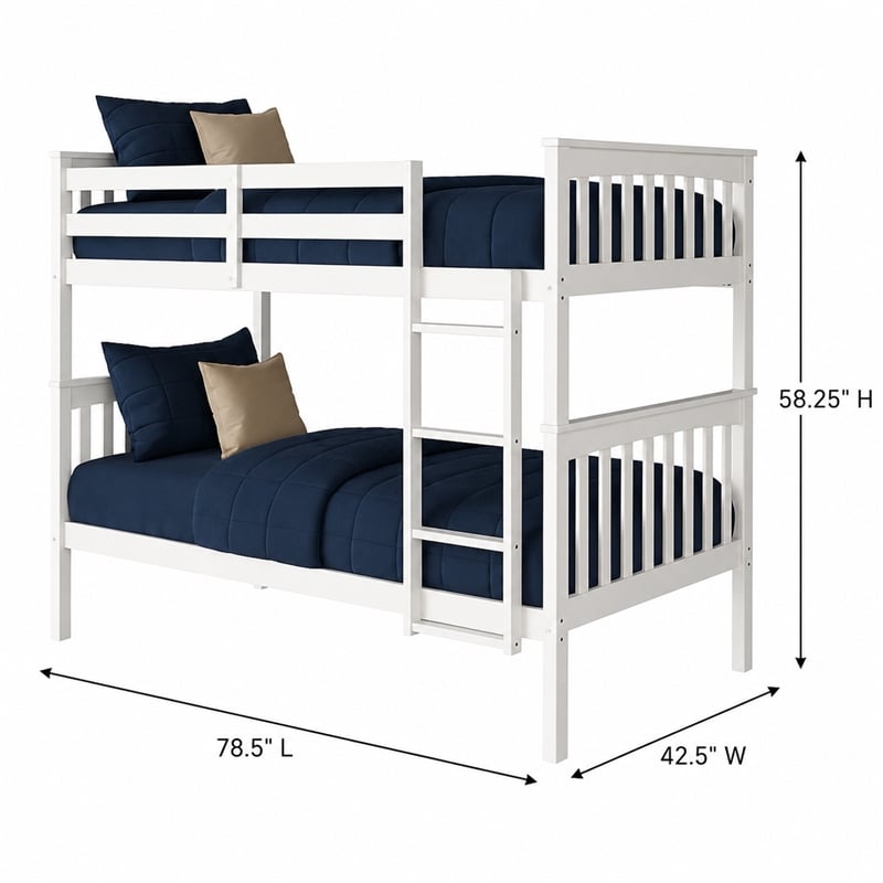 BR Wooden Kids Twin Over Twin Bunk Bed White