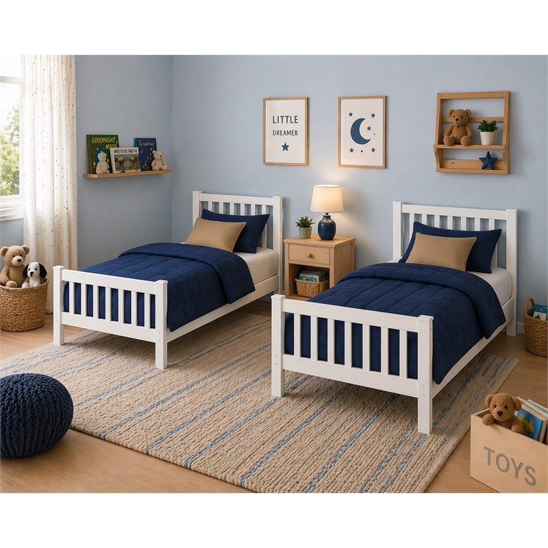 BR Wooden Kids Twin Over Twin Bunk Bed White