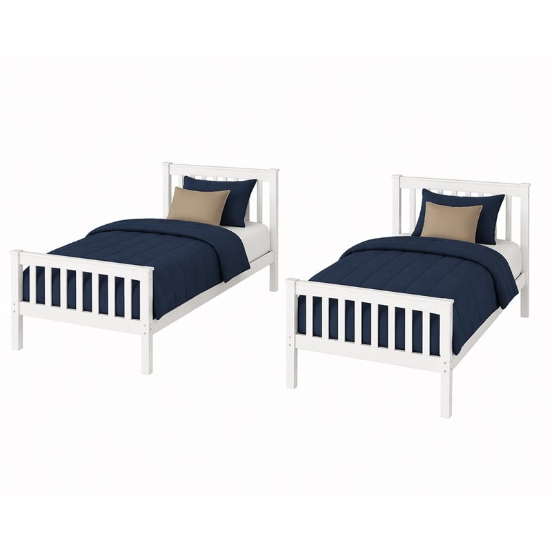 BR Wooden Kids Twin Over Twin Bunk Bed White