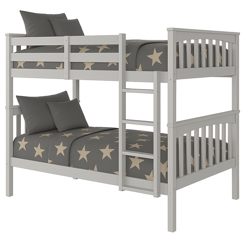 BR Wooden Kids Twin Over Twin Bunk Bed Gray