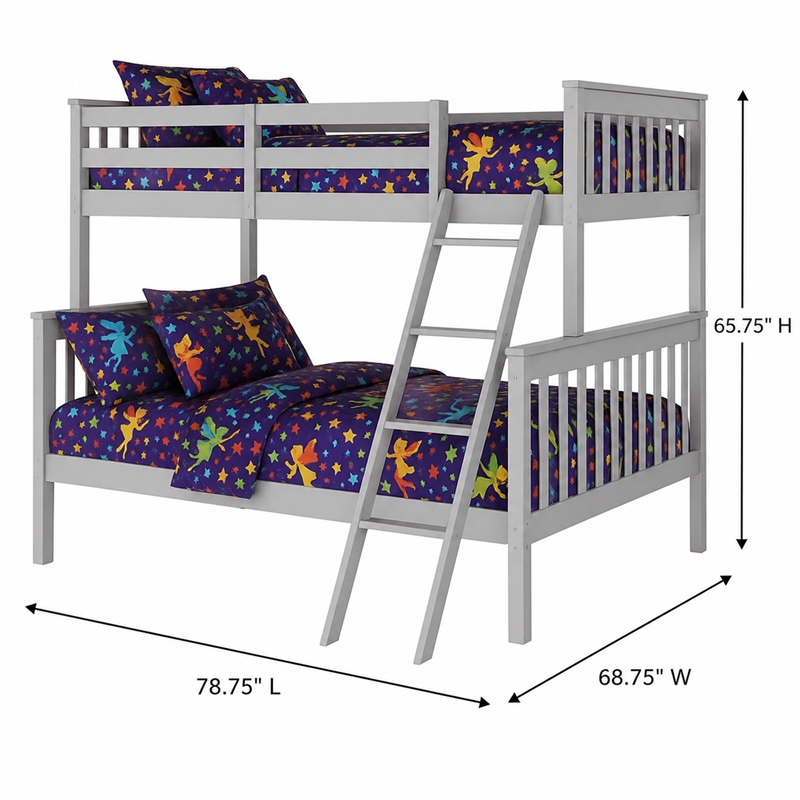BR Wooden Kids Twin Over Full Bunk Bed Gray