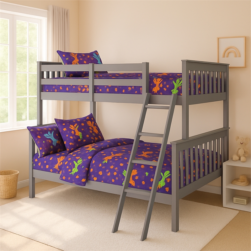 BR Wooden Kids Twin Over Full Bunk Bed Gray