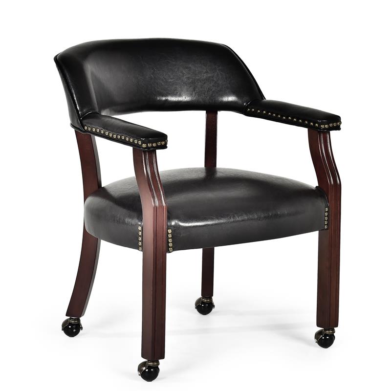 Catania Traditional Wood Black Finish Arm Chair with Casters